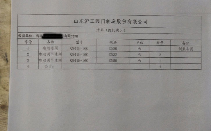 山东沪工阀门制造发货通知-青岛某公司